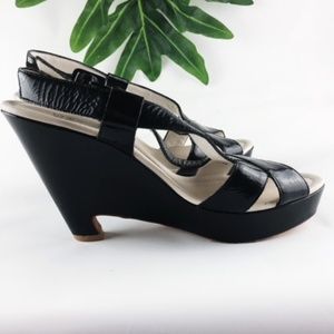 SAKS FIFTH AVENUE PATENT LEATHER WEDGE SANDAL